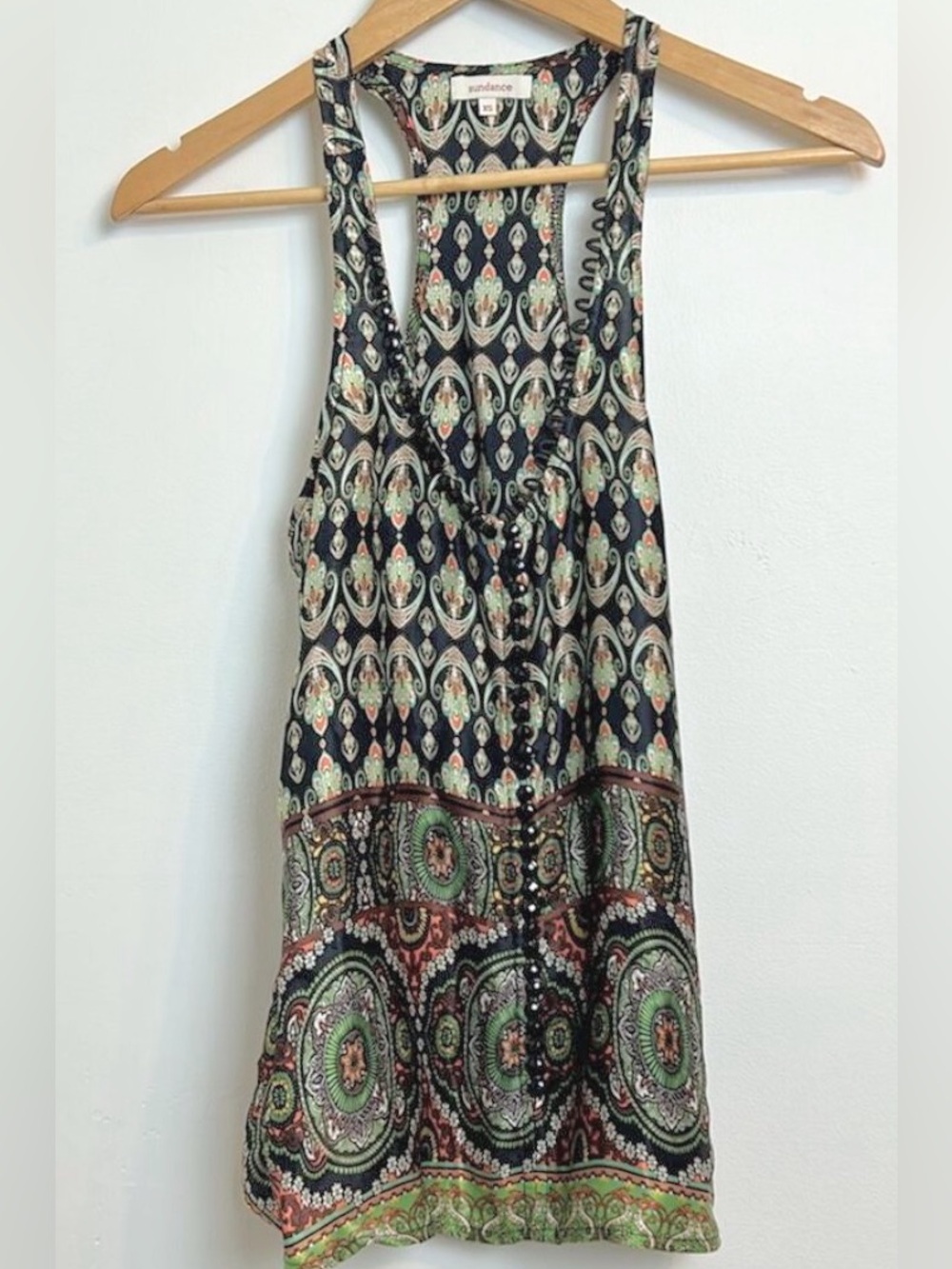 Sundance Silk racerback Tank Green/Orange silk scarf floral bandanna aesthetic